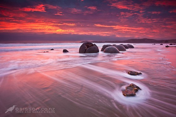 Sunrise Over The Moeraki Boulders, Coastal Otago, New Zealand Sunrise Over The Moeraki Boulders, Coastal Otago, New Zealand